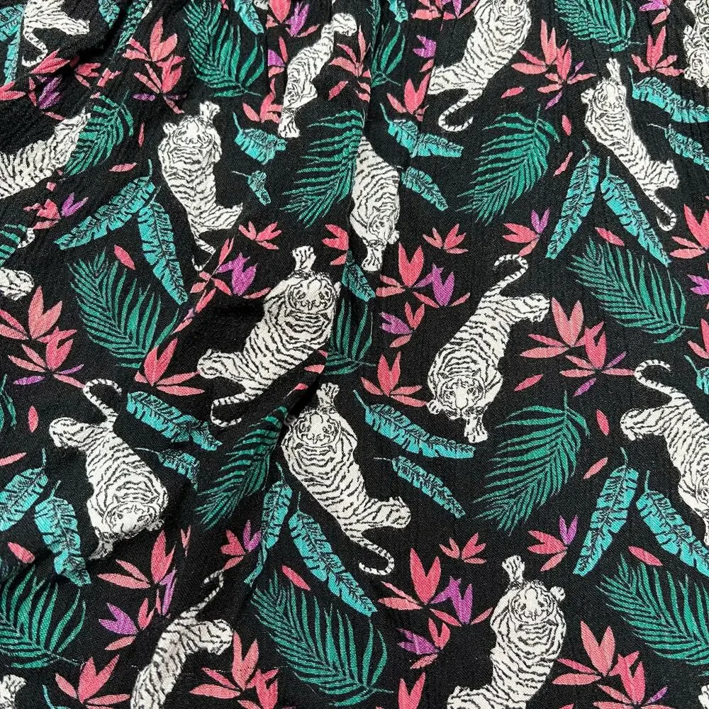 Old Navy Girls Paperbag Waist Shorts Lightweight Tiger Tropical Print XL 14